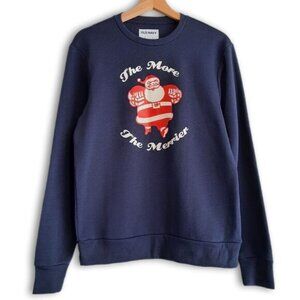 OLD NAVY Santa Claus Festive Decal Crewneck Pullover Sweatshirt Navy Blue Sz S